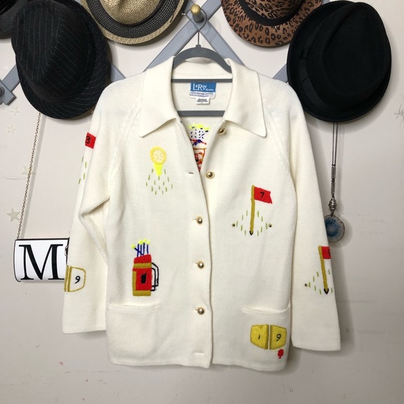 LeRoy Knitwear Sweaters - LeRoy vintage knitwear embroidered cardigan